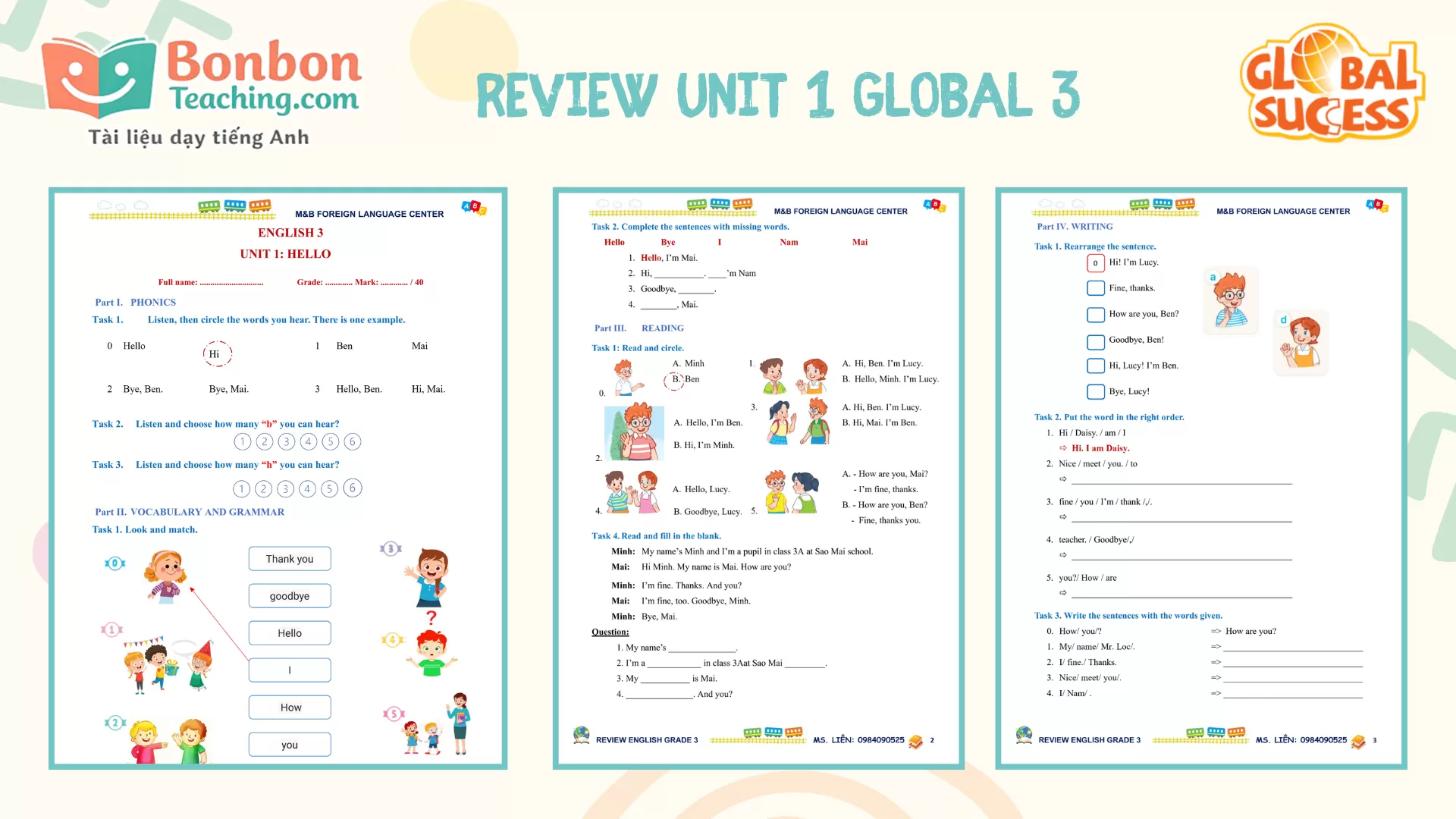 Global success 3 - BỘ BÀI TẬP REVIEW-TEST - Kì 1